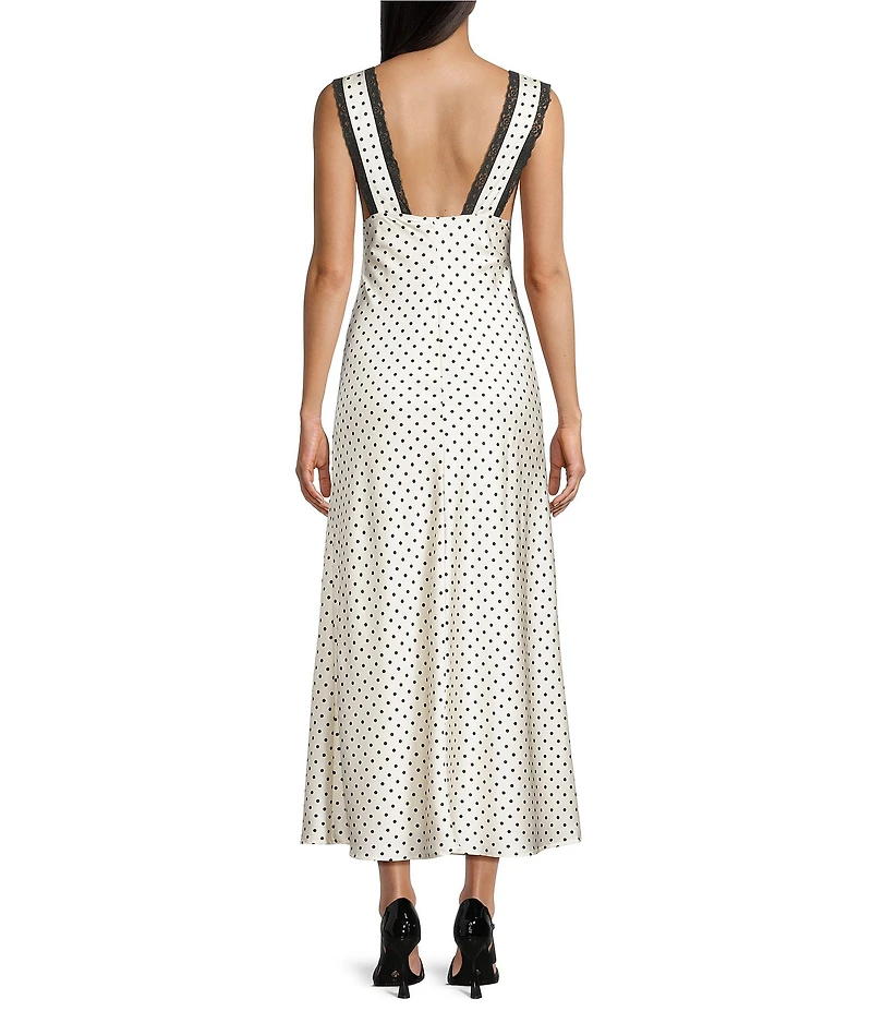Allison & Kelly Satin Polka Dot V-Neck Lace Trim Midi Dress