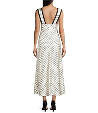 Allison & Kelly Satin Polka Dot V-Neck Lace Trim Midi Dress