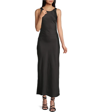 Allison & Kelly Satin Round Neck Open Back Dress