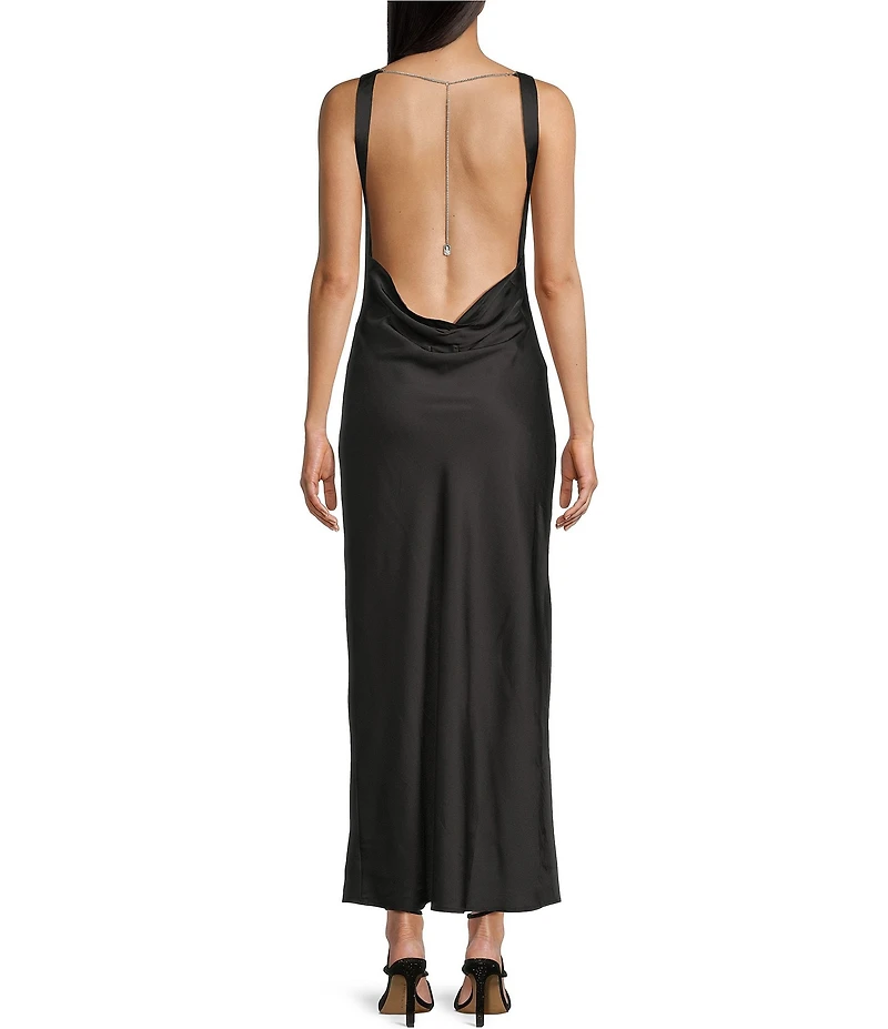 Allison & Kelly Satin Round Neck Open Back Dress