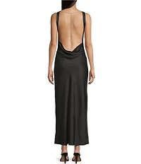 Allison & Kelly Satin Round Neck Open Back Dress
