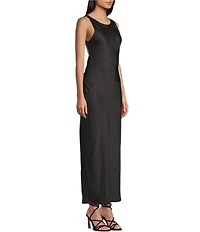 Allison & Kelly Satin Round Neck Open Back Dress