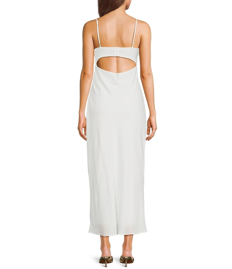Allison & Kelly Satin Scoop Neck Spaghetti Strap Rosette Back Cut Out Slip Dress