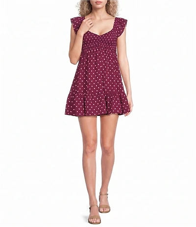 Allison & Kelly Seersucker Dotted Smocked Flutter Sleeve Dress