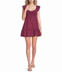 Allison & Kelly Seersucker Dotted Smocked Flutter Sleeve Dress