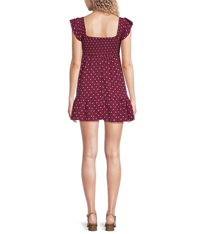 Allison & Kelly Seersucker Dotted Smocked Flutter Sleeve Dress