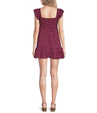 Allison & Kelly Seersucker Dotted Smocked Flutter Sleeve Dress