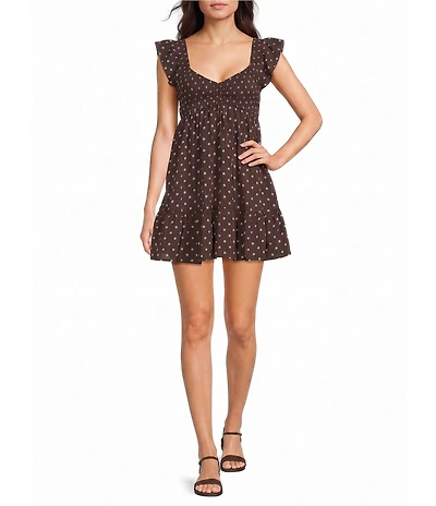 Allison & Kelly Seersucker Dotted Smocked Flutter Sleeve Dress