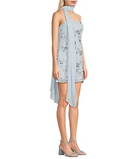 Allison & Kelly Sequin Beaded Chiffon Strapless Scarf Dress