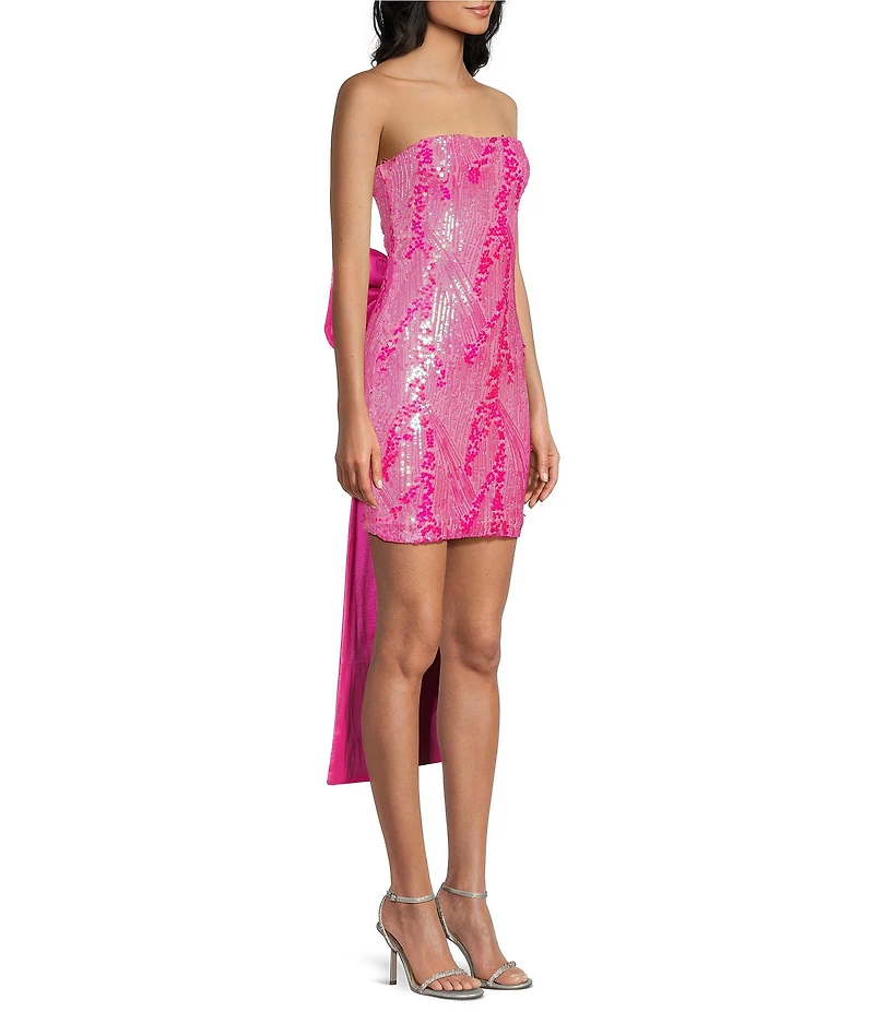 Allison & Kelly Sequined Mesh Strapless Bow Back Dress
