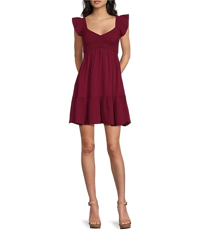 Allison & Kelly Short Sleeve Smocked Empire Waist Babydoll Tiered Mini Dress