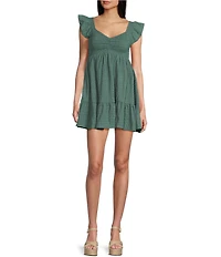 Allison & Kelly Short Sleeve Smocked Empire Waist Babydoll Tiered Mini Dress