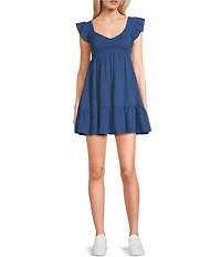 Allison & Kelly Short Sleeve Smocked Empire Waist Babydoll Tiered Mini Dress