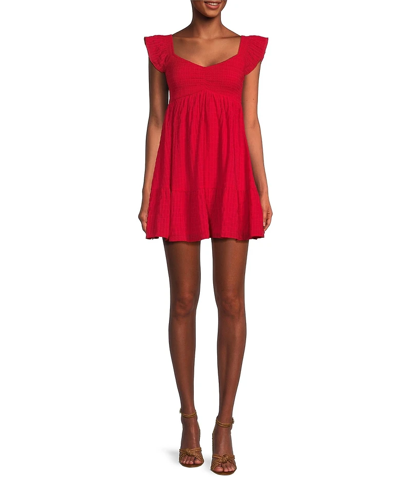 Allison & Kelly Short Sleeve Smocked Empire Waist Babydoll Tiered Mini Dress