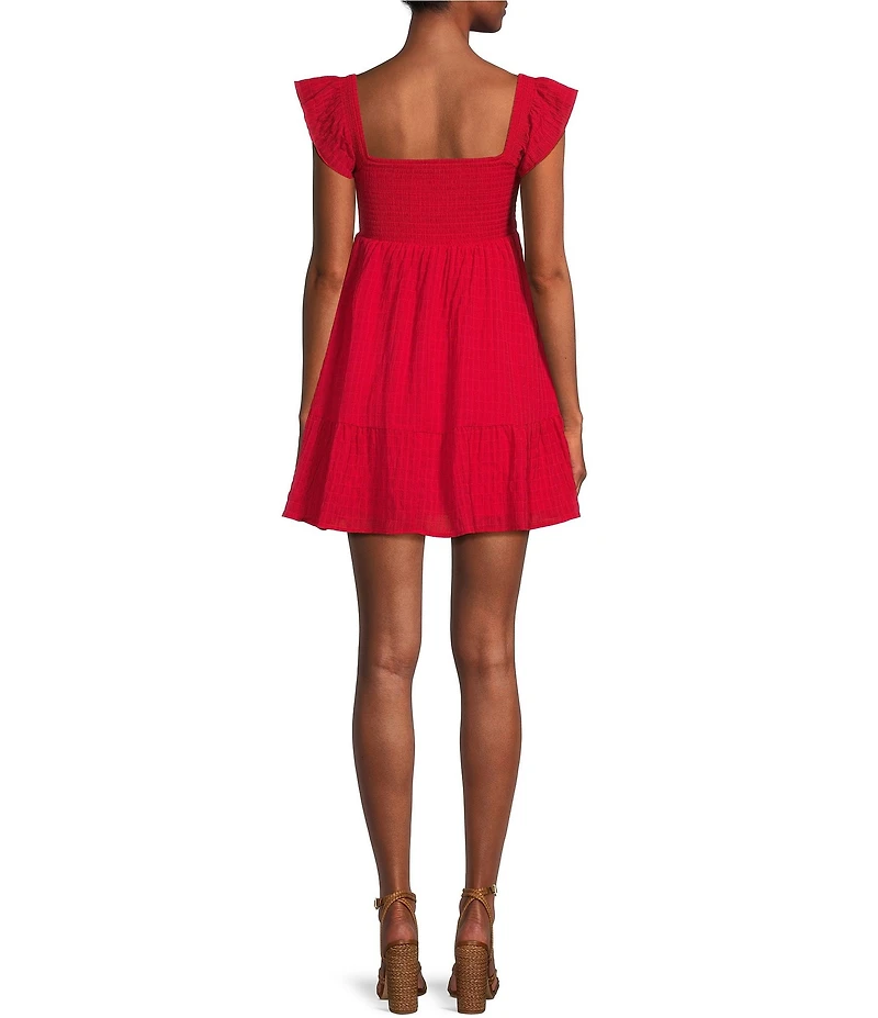Allison & Kelly Short Sleeve Smocked Empire Waist Babydoll Tiered Mini Dress