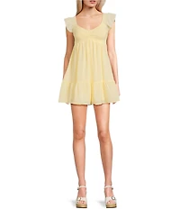 Allison & Kelly Short Sleeve Smocked Empire Waist Babydoll Tiered Mini Dress
