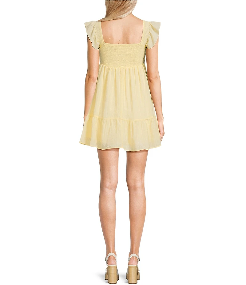 Allison & Kelly Short Sleeve Smocked Empire Waist Babydoll Tiered Mini Dress