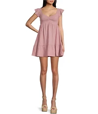 Allison & Kelly Short Sleeve Smocked Empire Waist Babydoll Tiered Mini Dress