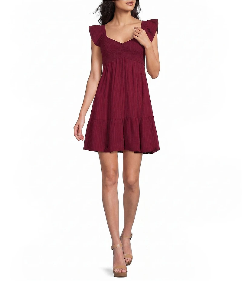 Allison & Kelly Short Sleeve Smocked Empire Waist Babydoll Tiered Mini Dress