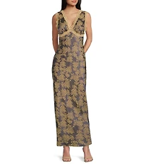 Allison & Kelly Sleeveless Burnout Lace V-Neck Long Dress