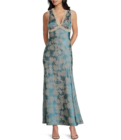 Allison & Kelly Sleeveless Burnout Lace V-Neck Long Dress