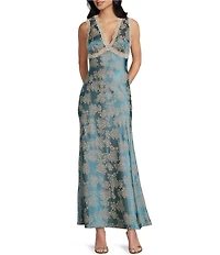 Allison & Kelly Sleeveless Burnout Lace V-Neck Long Dress