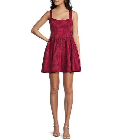 Allison & Kelly Sleeveless Printed Scoop Neck Corset Bow Back Fit-And-Flare Dress