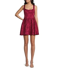 Allison & Kelly Sleeveless Printed Scoop Neck Corset Bow Back Fit-And-Flare Dress