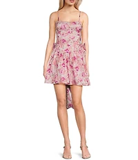 Allison & Kelly Sleeveless Taffeta Floral Print Square Neck Tie Back Dress