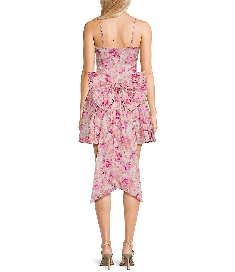 Allison & Kelly Sleeveless Taffeta Floral Print Square Neck Tie Back Dress
