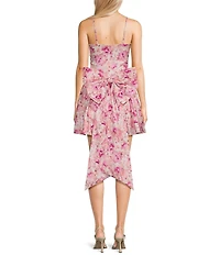 Allison & Kelly Sleeveless Taffeta Floral Print Square Neck Tie Back Dress