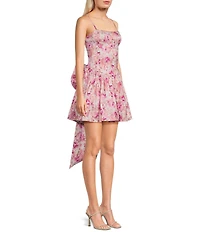 Allison & Kelly Sleeveless Taffeta Floral Print Square Neck Tie Back Dress