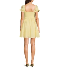 Allison & Kelly Smocked Pinch Front Bodice Puff Sleeve Dress