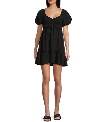 Allison & Kelly Smocked V-Neck Short Sleeve Babydoll Dress