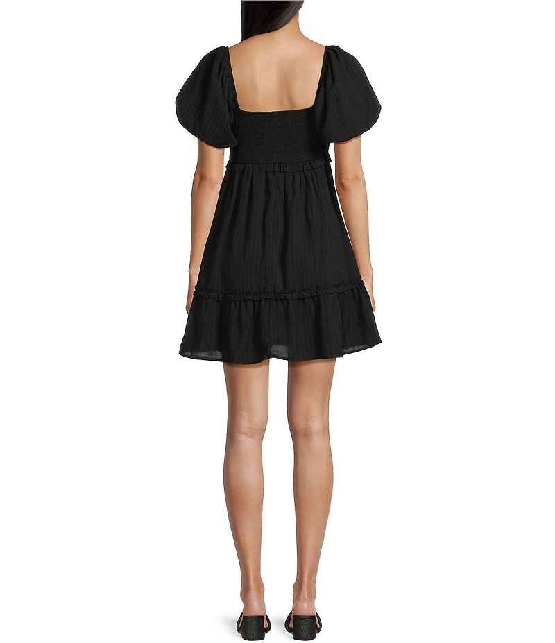Allison & Kelly Smocked V-Neck Short Sleeve Babydoll Dress