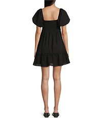 Allison & Kelly Smocked V-Neck Short Sleeve Babydoll Dress