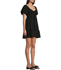 Allison & Kelly Smocked V-Neck Short Sleeve Babydoll Dress