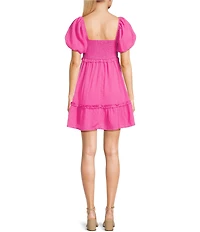 Allison & Kelly Smocked V-Neck Short Sleeve Babydoll Dress