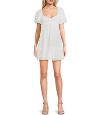 Allison & Kelly Smocked V-Neck Short Sleeve Babydoll Dress