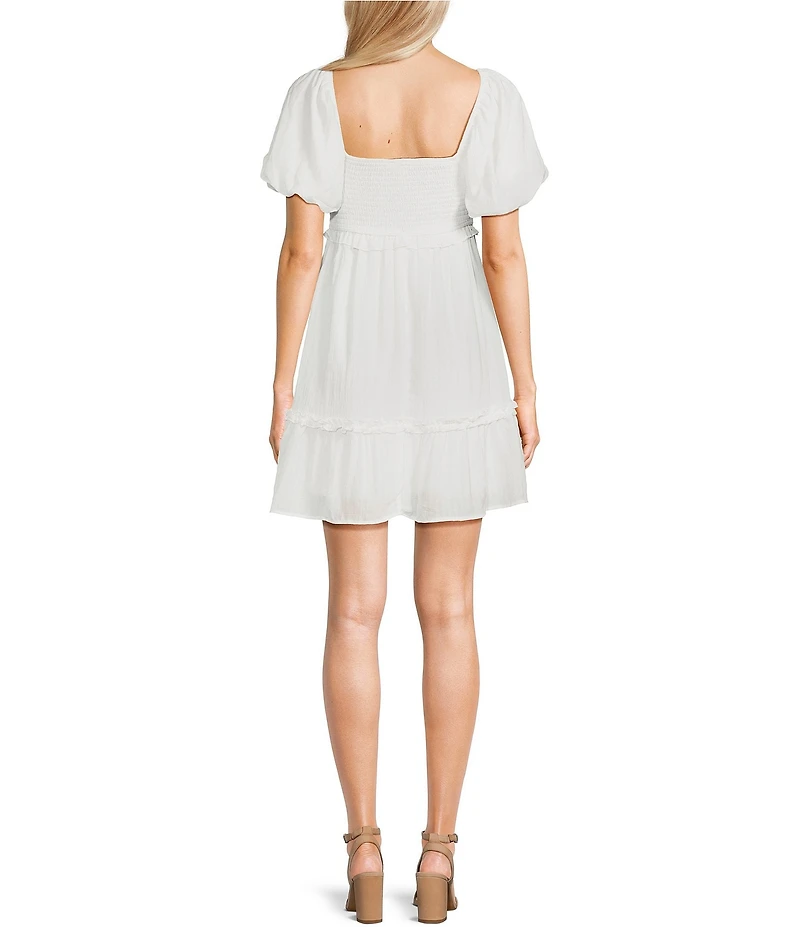 Allison & Kelly Smocked V-Neck Short Sleeve Babydoll Dress