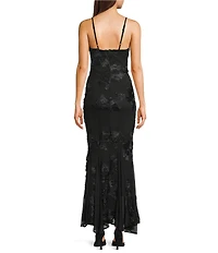 Allison & Kelly Soutache Embroidered Mesh V-Neck Godet Hem Dress
