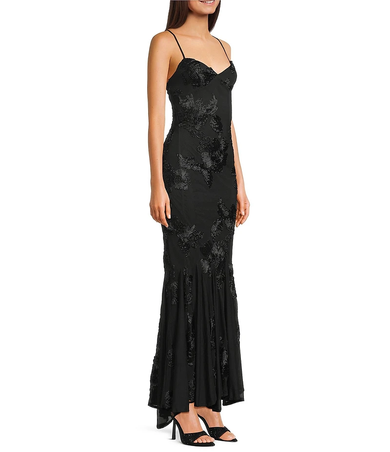 Allison & Kelly Soutache Embroidered Mesh V-Neck Godet Hem Dress