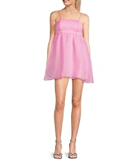 Allison & Kelly Square Neck Spaghetti Strap Pleated Tie Back Babydoll Dress