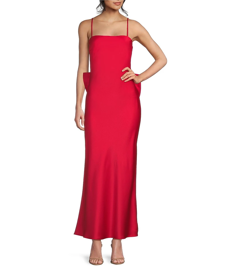 Allison & Kelly Square Neck Spaghetti Straps Bow Back Dress