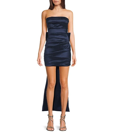 Allison & Kelly Strapless Pearl Taffeta Bow Back Mini Train Dress
