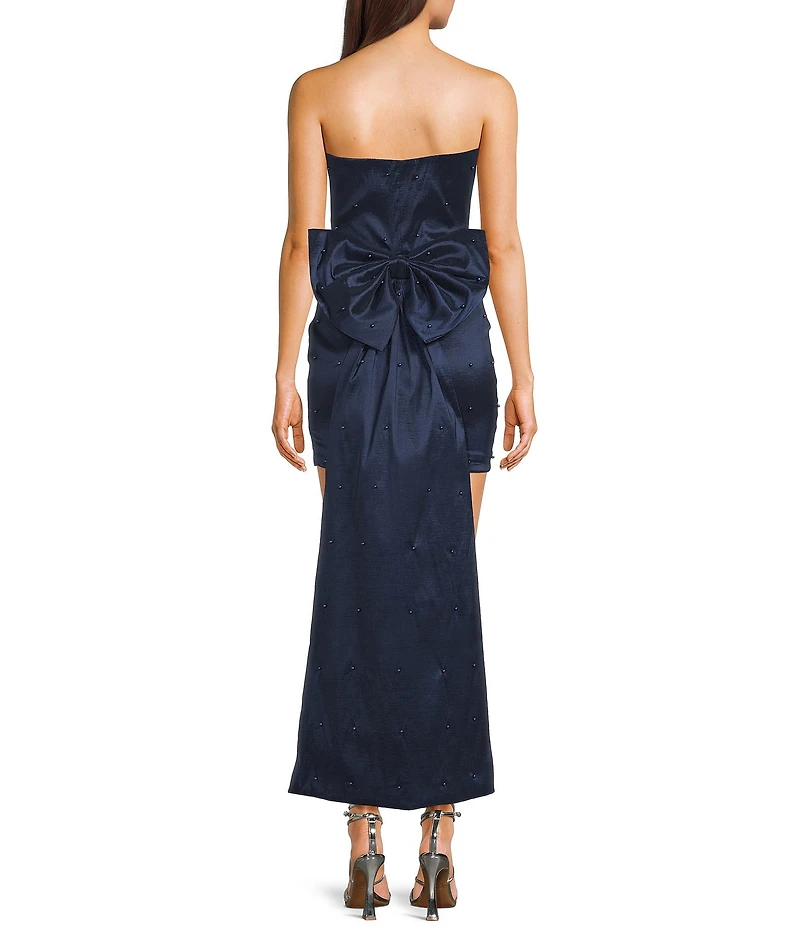 Allison & Kelly Strapless Pearl Taffeta Bow Back Mini Train Dress