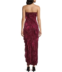 Allison & Kelly Strapless Burnout Asymmetrical Ruffle Dress