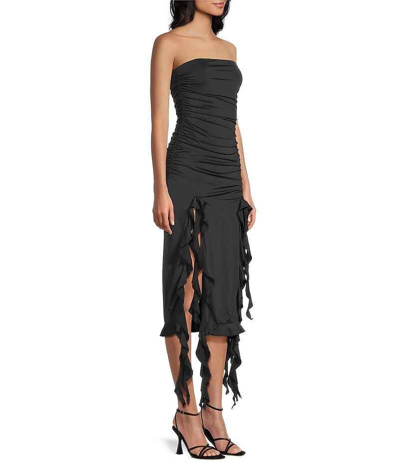 Allison & Kelly Strapless Neck Sleeveless Ruffle Side Tube Dress