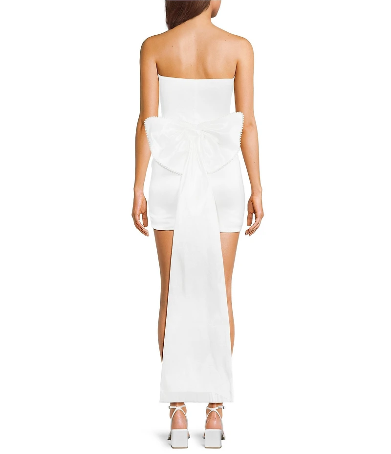 Allison & Kelly Strapless Pearl Trim Bow Back Train Dress