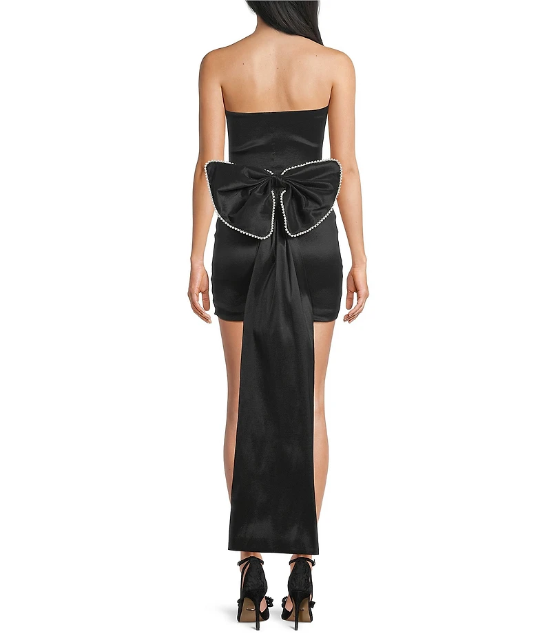 Allison & Kelly Strapless Pearl Trim Bow Back Train Dress